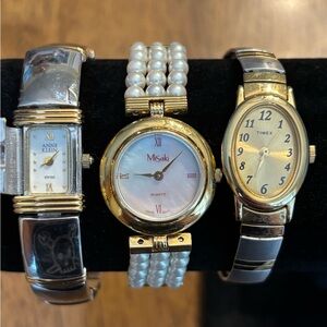 Timex, AnneKlein and Misaki vintage gold/silver/pearl watches